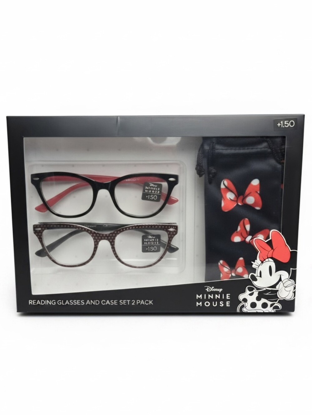 Disney Minnie Mouse Readers +1.50 Reading Glasses Microfiber Pouch 2 Pair